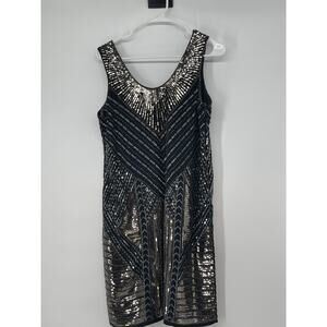 Cupio Fully Beaded Dress Silver Y2K Size 10 Formal Party 20s 30s Old Hollywood